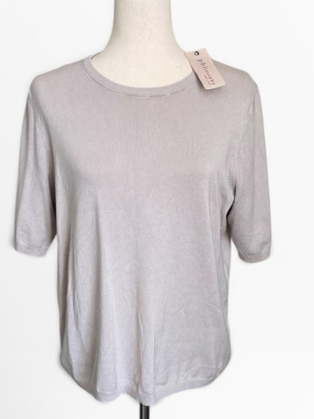 Philosophy Light Gray Super Soft Short Sleeve Crewneck Sweater NWT